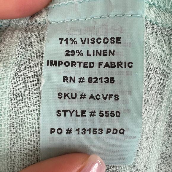 Fresh Produce Green Stripe Linen Collar V-Neck Button-Up Long Sleeve Top XL - Picture 7 of 7